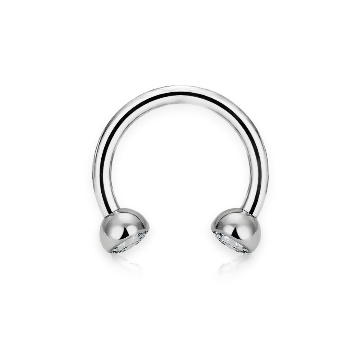 Silver titanium septum horseshoe, ball-set cubic-zirconia ends — 16G open circular barbell, nickel-free, Aurea
