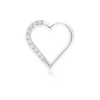 Silver titanium daith heart clicker, cubic-zirconia pavé — left version, hinged 16G, nickel-free, Aurea