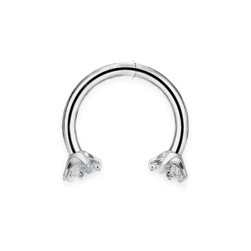 Silver titanium septum horseshoe, prong-set cubic-zirconia ends — 16G open circular barbell, nickel-free, Aurea
