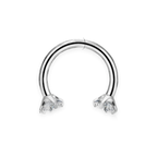Silver titanium septum horseshoe, prong-set cubic-zirconia ends — 16G open circular barbell, nickel-free, Aurea