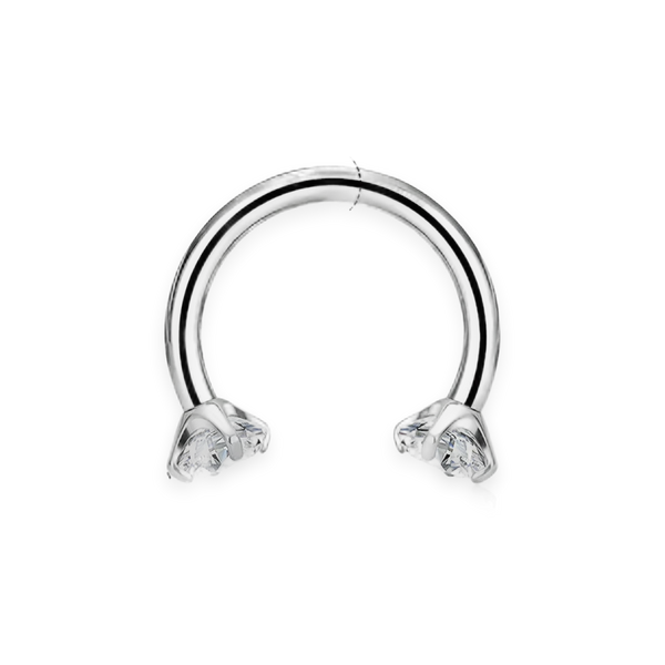 Silver titanium septum horseshoe, prong-set cubic-zirconia ends — 16G open circular barbell, nickel-free, Aurea