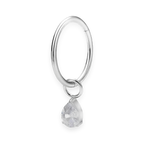 Silver titanium cartilage hoop with pear cubic-zirconia charm — plain hinged clicker ring, nickel-free, Aurea