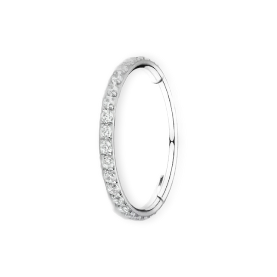 Silver titanium pavé seamless ring, cubic-zirconia hinged hoop — 16G/18G, nickel-free, Aurea