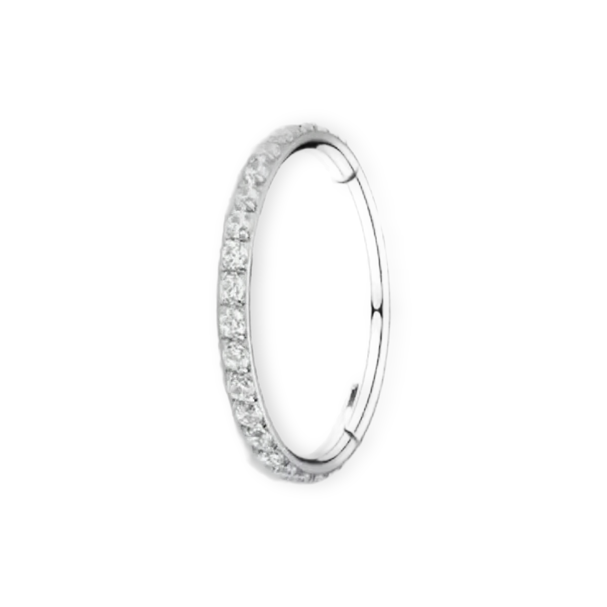 Silver titanium pavé seamless ring, cubic-zirconia hinged hoop — 16G/18G, nickel-free, Aurea