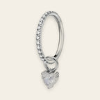 Silver titanium cartilage hoop with heart cubic-zirconia charm — crystal-pavé hinged clicker ring, nickel-free, Aurea