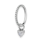 Silver titanium cartilage hoop with heart cubic-zirconia charm — crystal-pavé hinged clicker ring, nickel-free, Aurea
