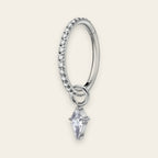 Silver titanium cartilage hoop with kite cubic-zirconia charm — crystal-pavé hinged clicker ring, nickel-free, Aurea