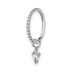 Silver titanium cartilage hoop with kite cubic-zirconia charm — crystal-pavé hinged clicker ring, nickel-free, Aurea