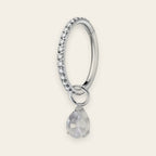 Silver titanium cartilage hoop with pear cubic-zirconia charm — crystal-pavé hinged clicker ring, nickel-free, Aurea