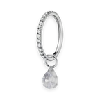 Silver titanium cartilage hoop with pear cubic-zirconia charm — crystal-pavé hinged clicker ring, nickel-free, Aurea