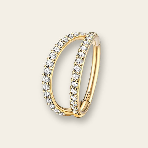 Gold septum clicker, double front crystal pave — Aurea