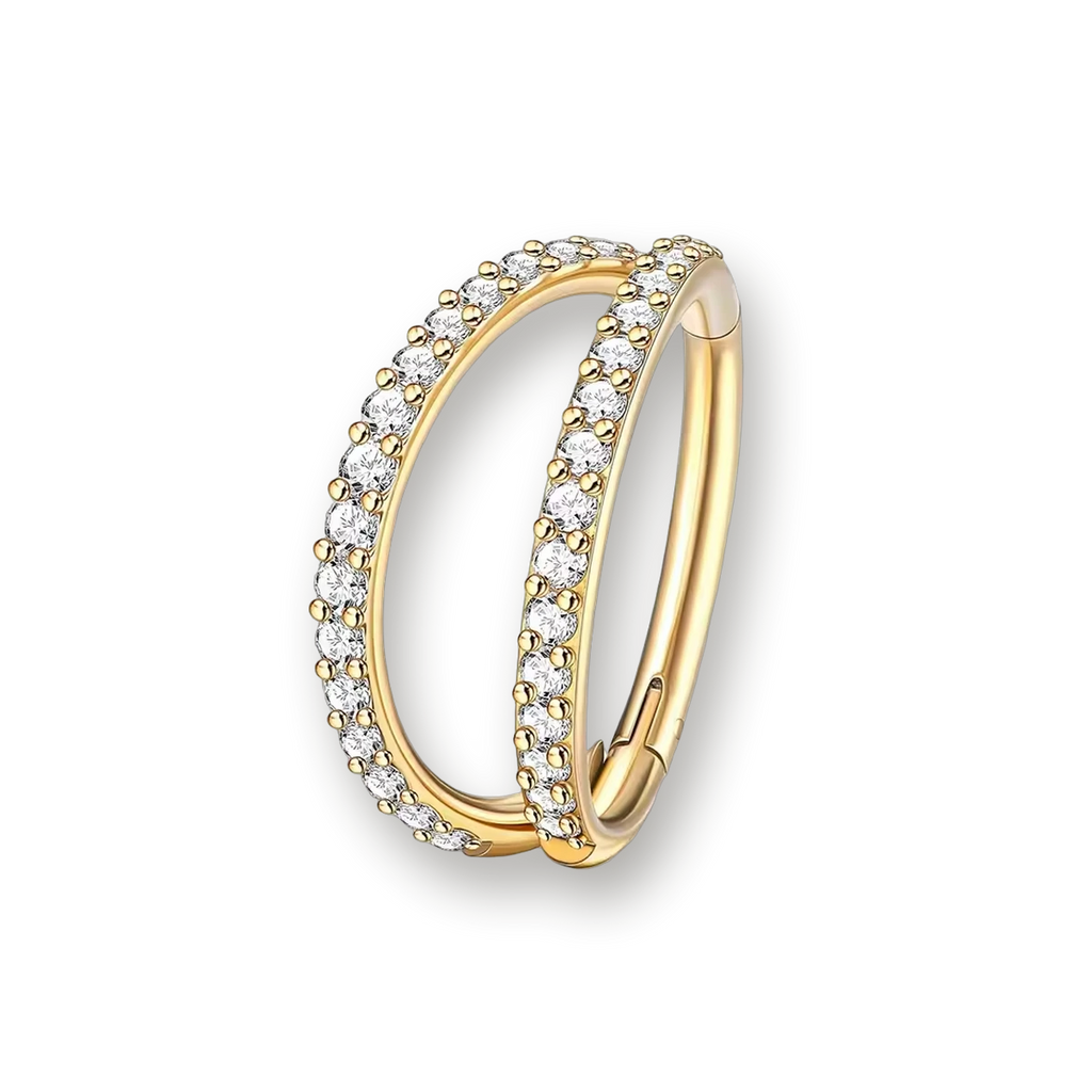 Gold septum clicker, double front crystal pave — Aurea