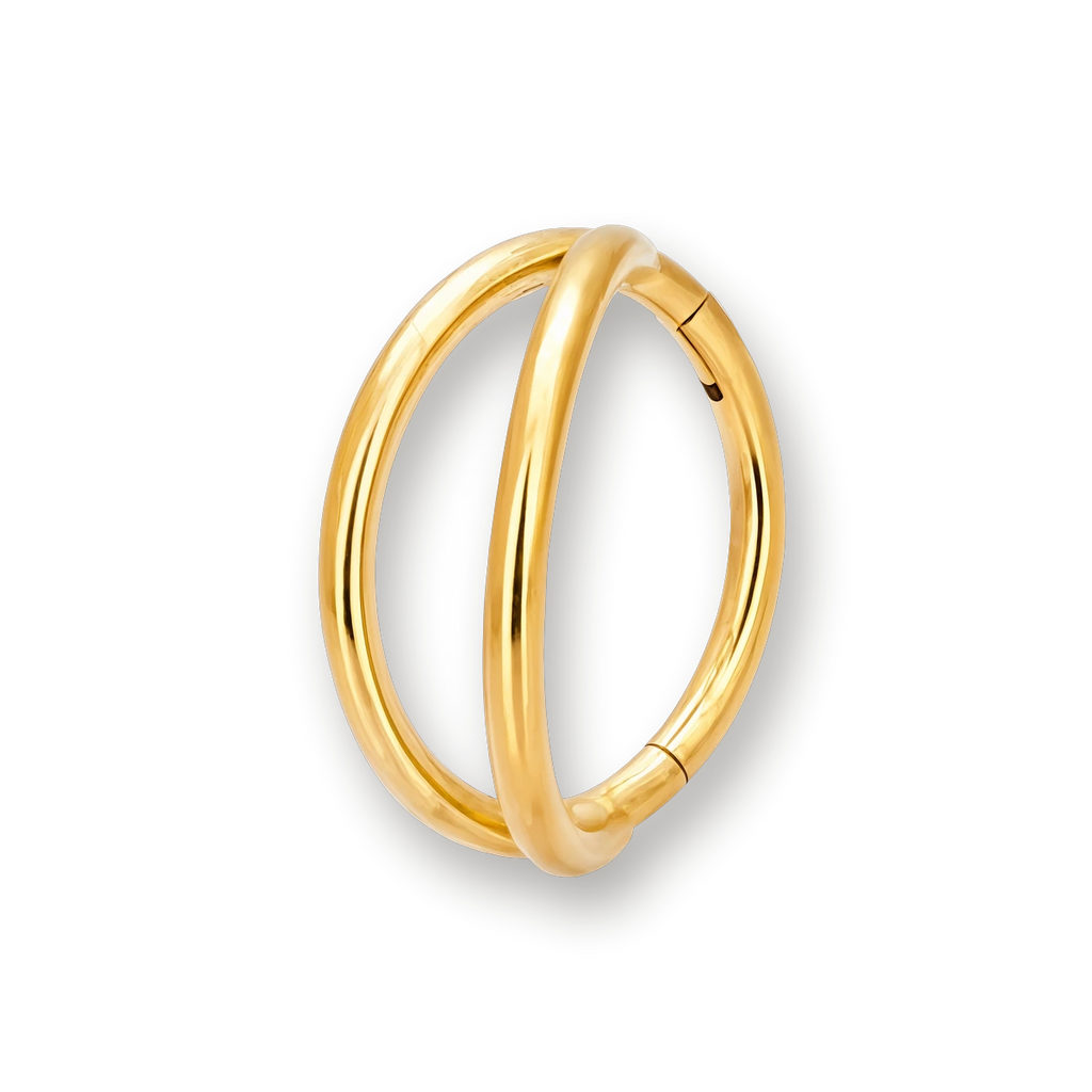 Gold septum clicker, double front hinged ring — Aurea