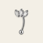 Silver titanium rook curved barbell, trio marquise cubic-zirconia top — 16G, nickel-free, Aurea